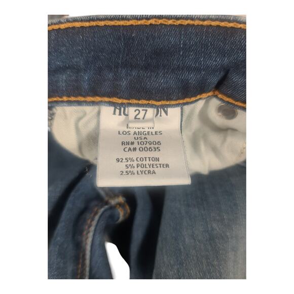 Hudson USA Blue Denim Jeans Flap Pockets Grey Piping Mid Rise 27 - Picture 5 of 5